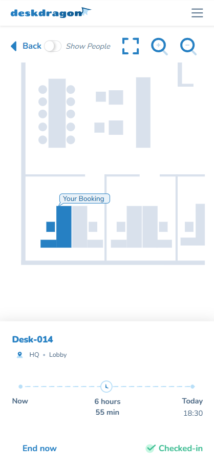 View Booking screen with floor plan